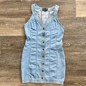 C’EST TOI Light Wash Denim Button Front Mini Dress Size Small Boho Retro
